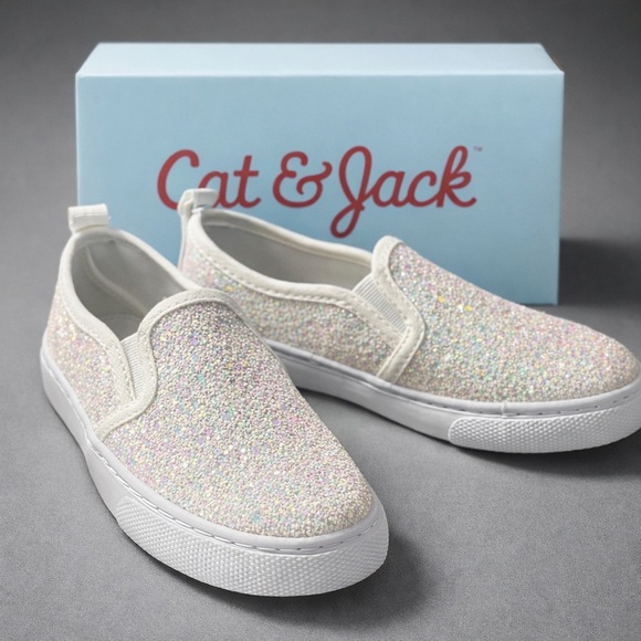 Cat & Jack Other - Cat & Jack Glittery White Kids Slip-On Sneakers